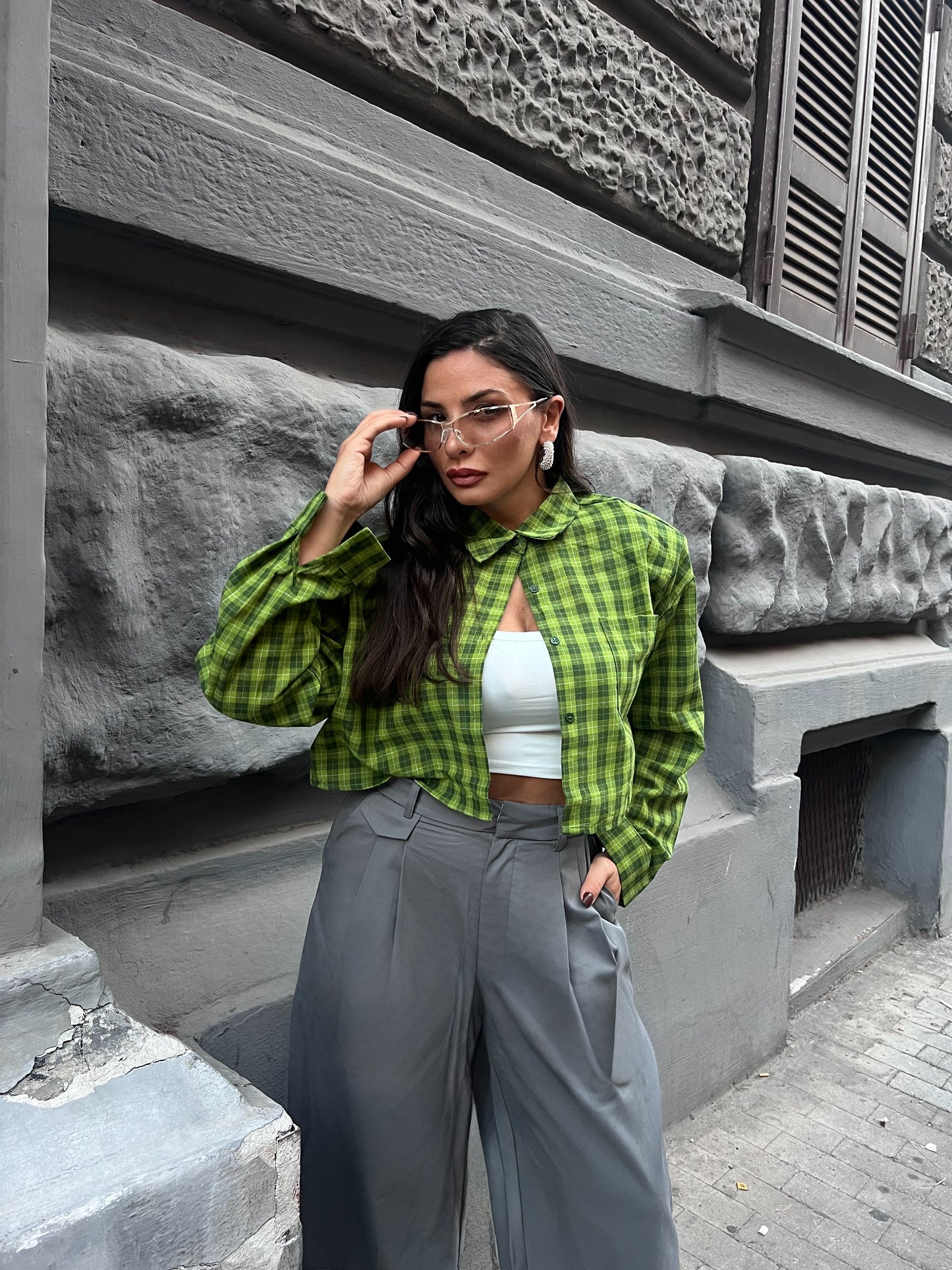 Camicia quadri crop