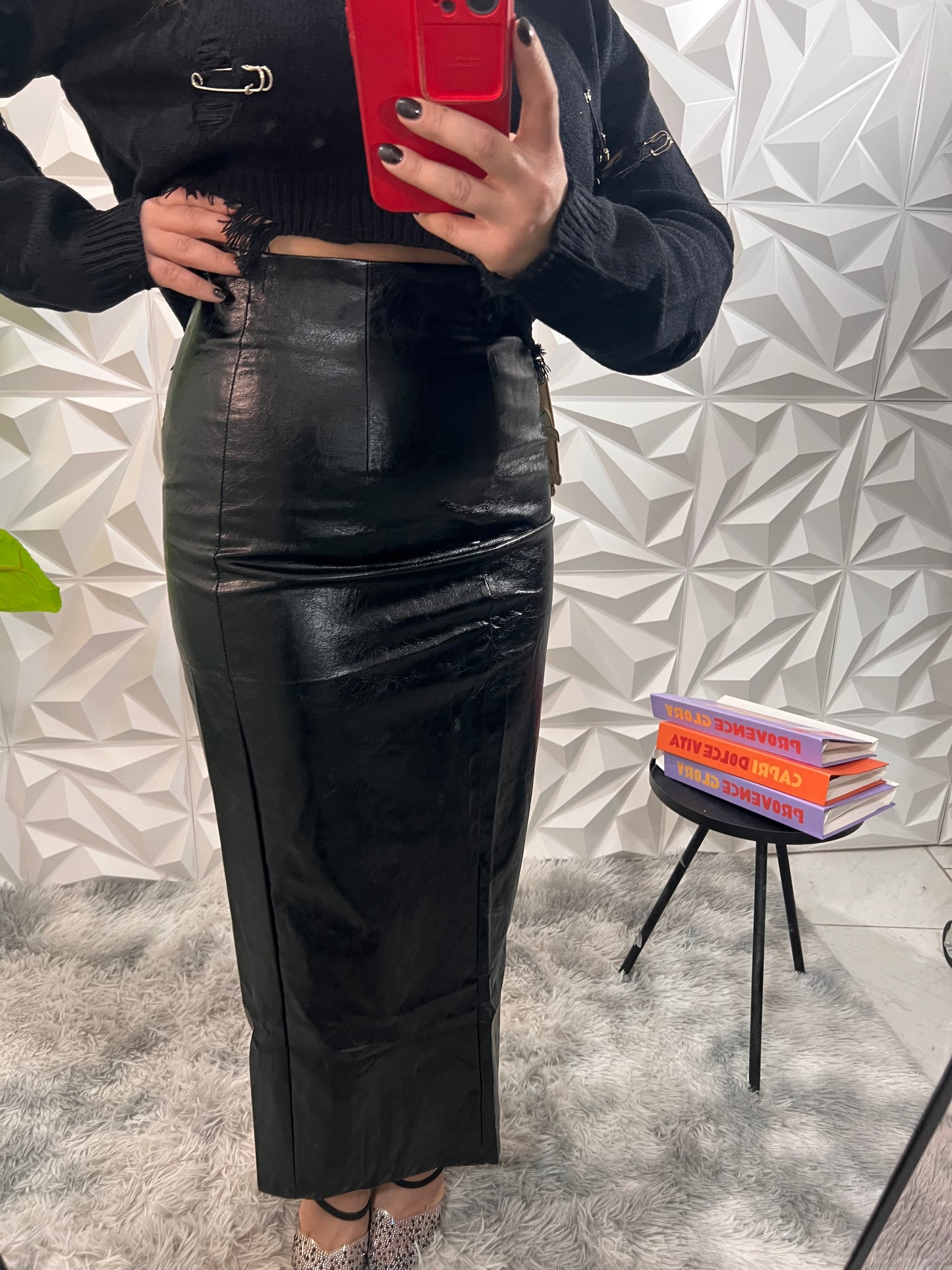 Gonna ecopelle longuette