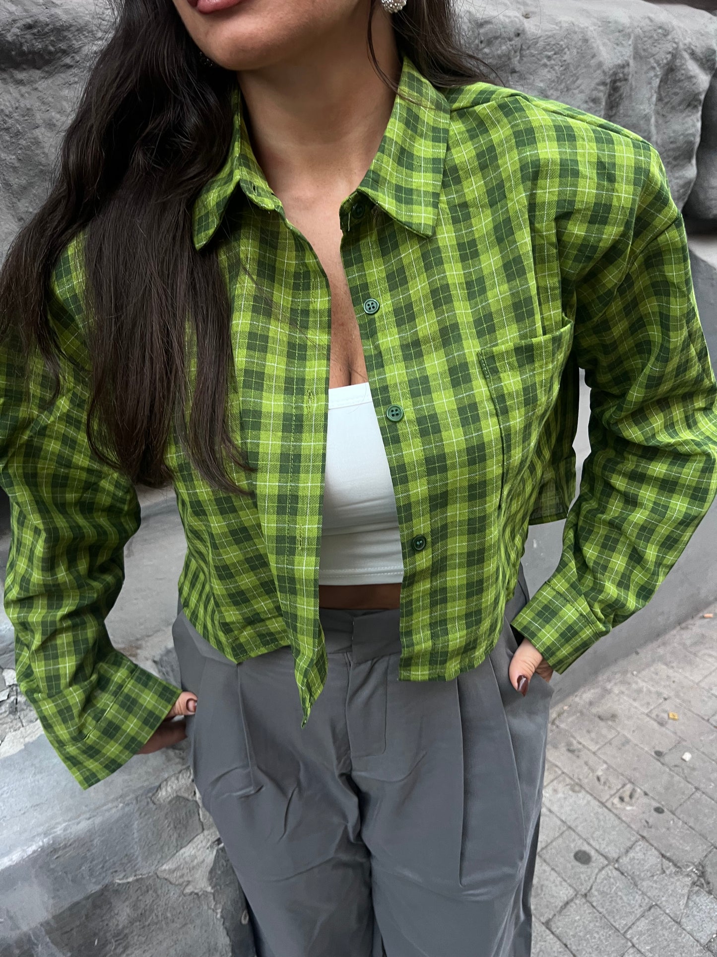 Camicia quadri crop