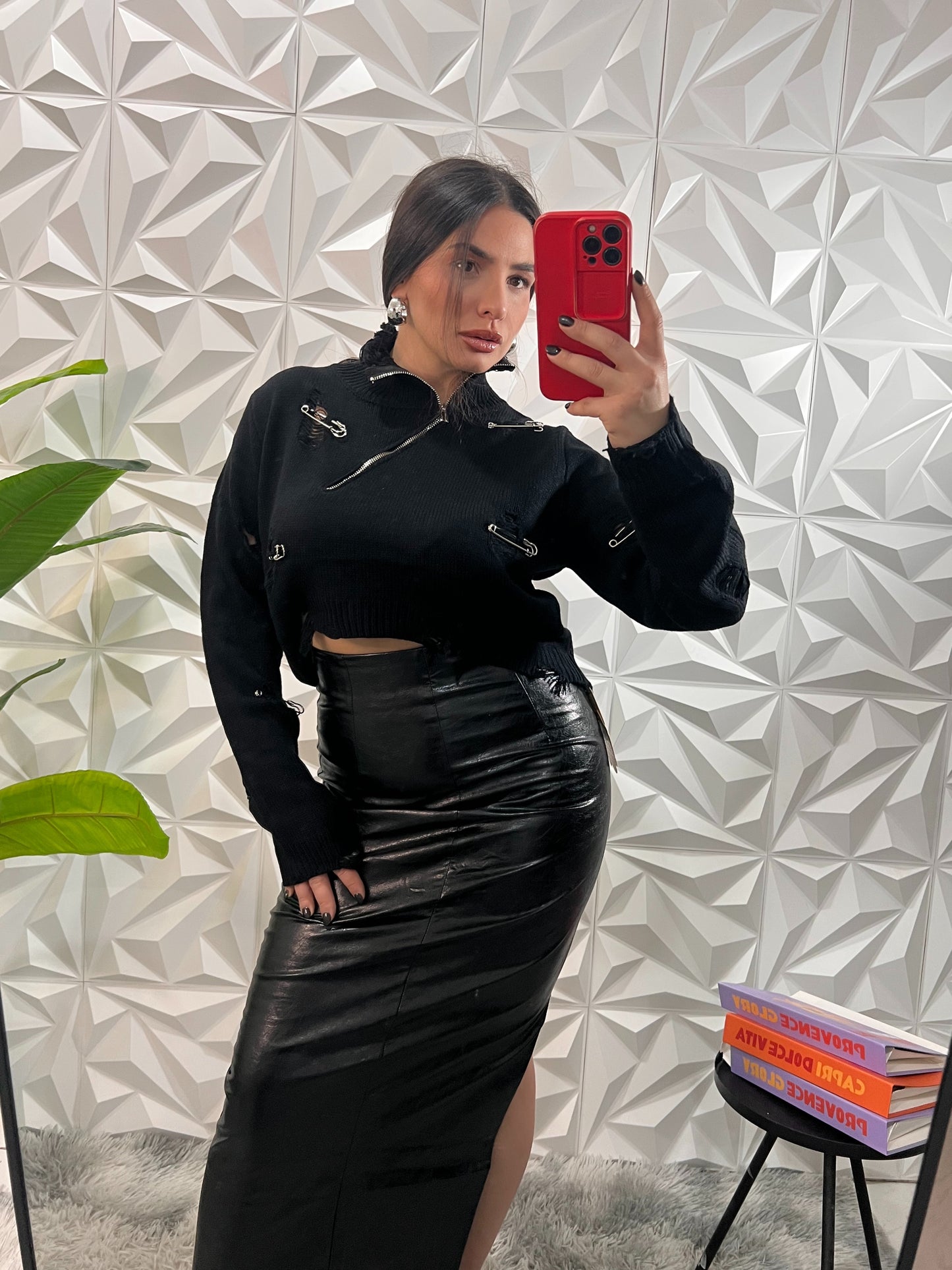 Gonna ecopelle longuette